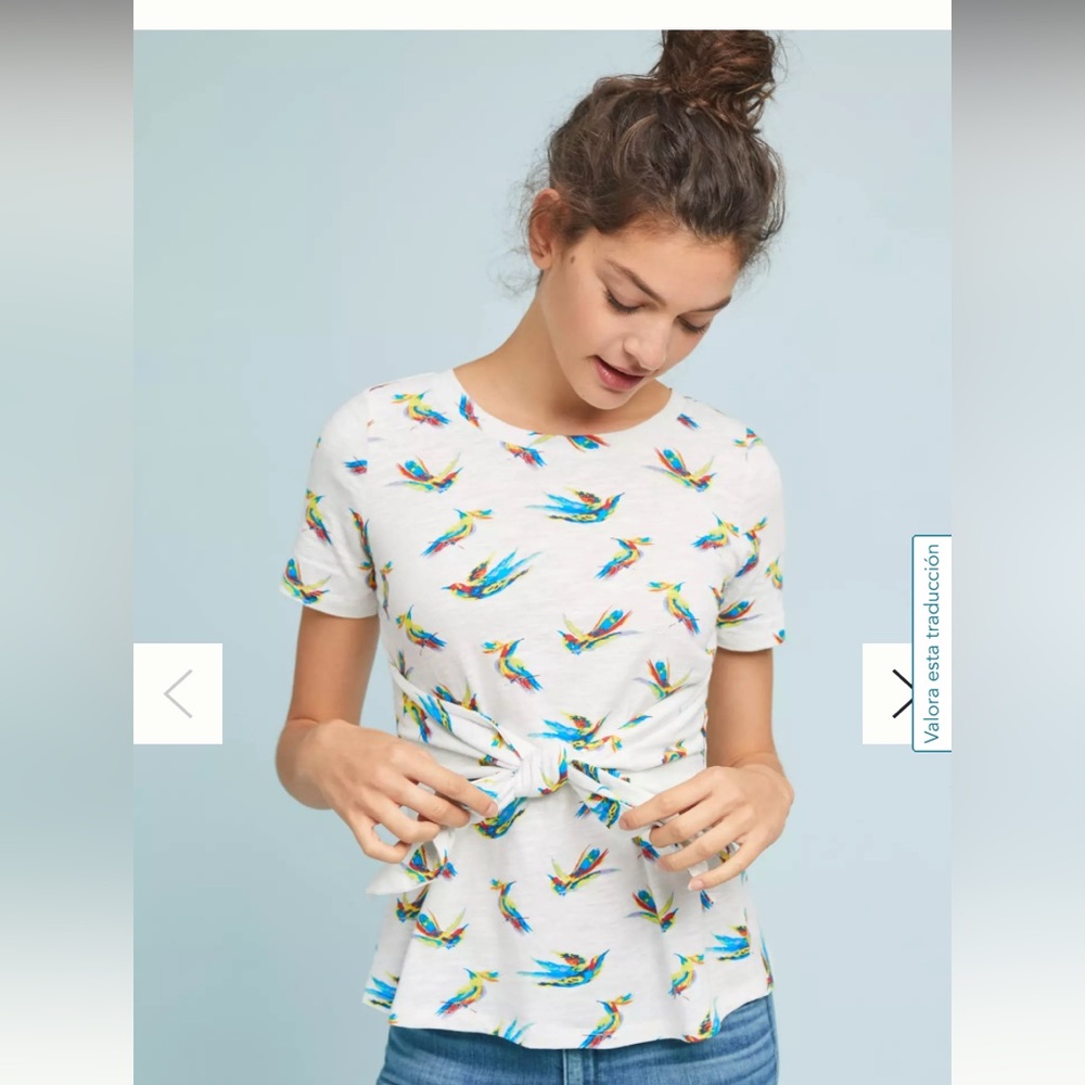 Meadow Rue White Tee with Multicolor Parrot Print
